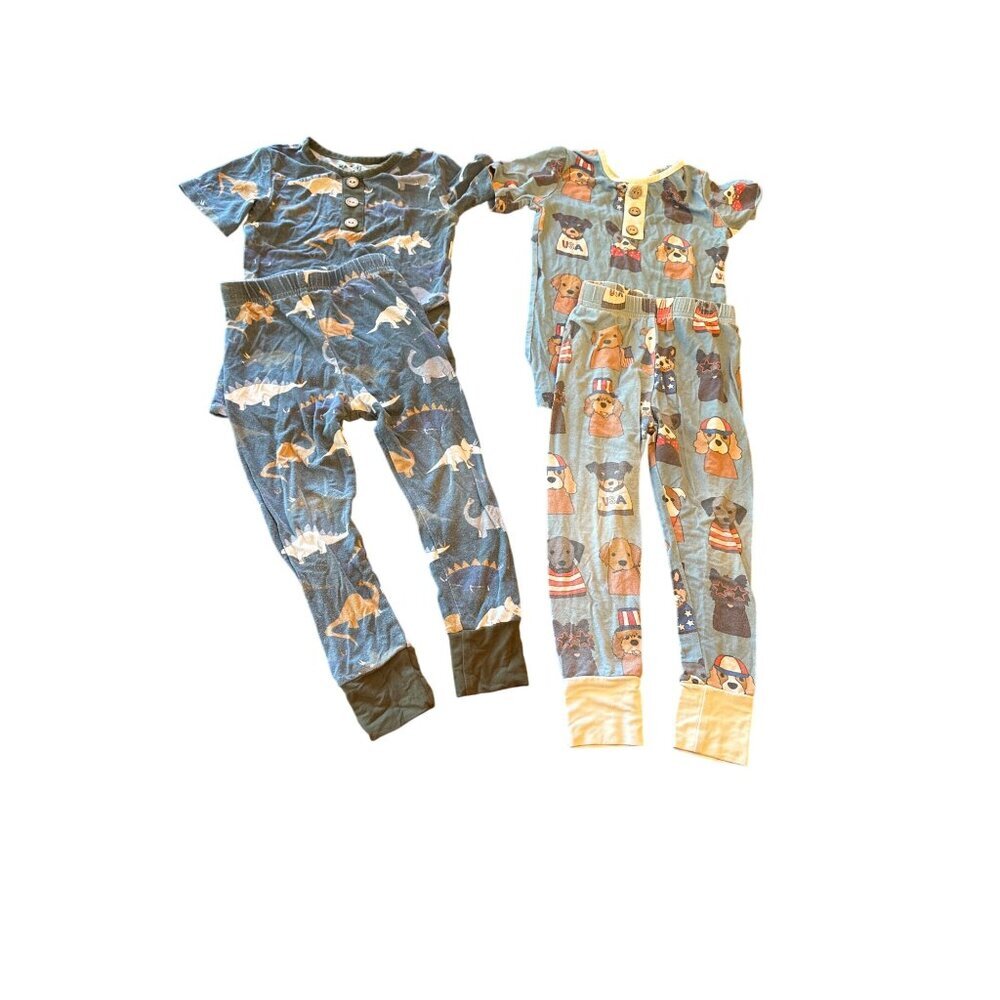 Made By Molly 2T Toddler Pajama Set ‎ Patriotic Dogs & Dinosaur Patterns Viscose